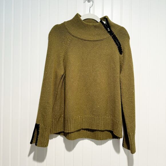 Habitat Sweaters - Habitat Green Speckled Wool Sweater Zip Shoulder Mock Neck Size Small